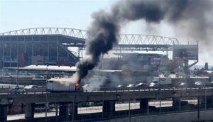 No injuries as truck bursts into flames on busy Toronto highway