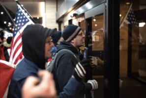 Protesters shout slogans against Trudeau during Cabinet Retreat in Hamilton